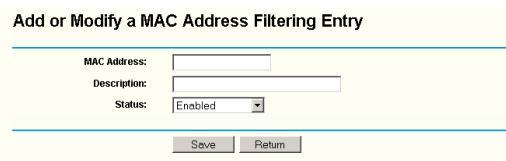 Add or Modify a Mac Address Filtering Entry