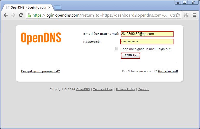 Log In OpenDNS Account