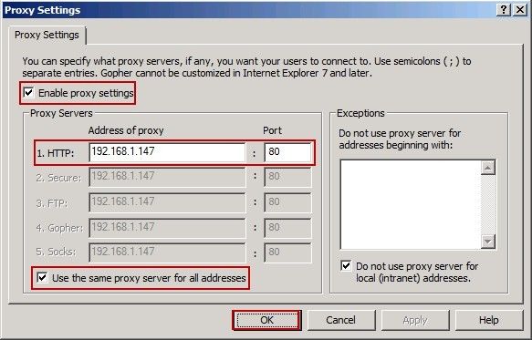 Proxy Settings Dialog Box