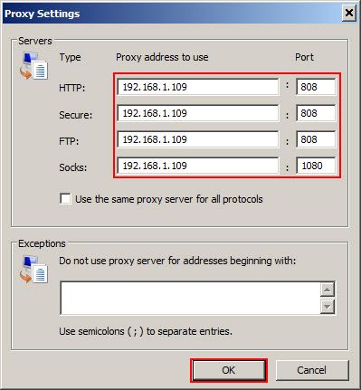 Proxy settings for client