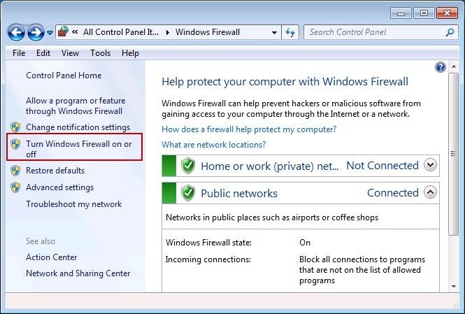 Turn Windows Firewall on or off