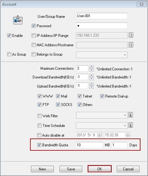 Bandwidth Quota