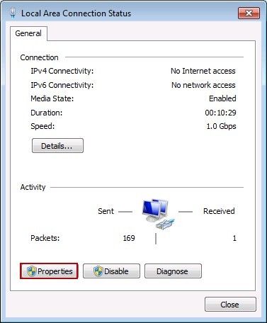 Local Area Connection Status Properties